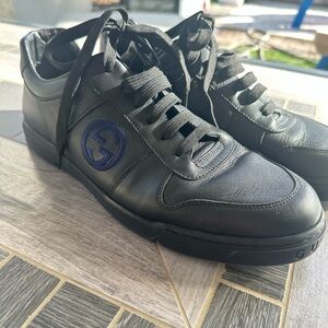Gucci Men's Black Sneakers with Blue Emblem